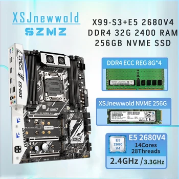 SZMZ X99-S3 Žaidimų Plokštė Rinkinys Su E5 2680V4 DDR4 2400 4*8G=32GB RAM, Quad Channel XSJnewwold GEN3X4 256 GB SSD kit xeon x99