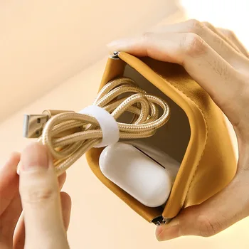 Unisex PU Odos Nešiojamas Rankinėje Mažų Ausinių Maišelis, USB Laidas Organizatorius Turėtojas Automatinė Uždarymo Kosmetikos, Papuošalų Laikymo Krepšiai
