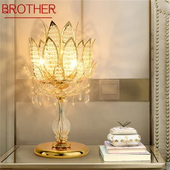 BROLIS Prabangių Stalo Lempa Kristalų Modernus Aukso Lotus Kūrybos Apdailos LED Stalinis Žibintas Namų Lovos