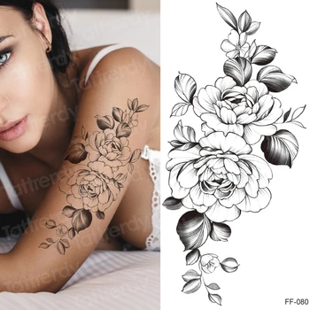 saulėgrąžų laikina tatuiruotė juodosios chnos netikrą tatuiruotę, gėlė, rožė, bijūnas piešimo eskizų tatuiruotė dizaino, seksualus, moterų, merginų, vyrų