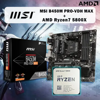 NAUJAS AMD Ryzen 7 5800X R7 5800X CPU + MSI B450M PRO-VDH MAX Plokštės Nustatyti miltai Lizdas AM4 Ne ventiliatorius