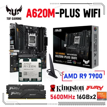 ASUS Mainboard TUF ŽAIDIMŲ A620M-PLIUS WIFI Su AMD 9 7900 CPU Kostiumas Lizdas AM5+Kingston RAM DDR5 5600MHz 16GBx2 EXPO Combo NAUJAS