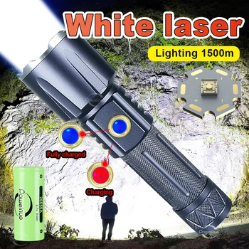 Baltos spalvos Lazerio Itin Galingas LED Žibintuvėlis Įkrauti USB Flash Šviesos Didelės Galios LED Žibintuvėlis Taktinis Žibintų avantiūra Fakelas