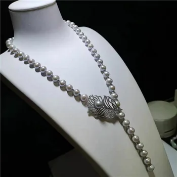 elegantiška 9-10mm pietų jūros apvalus sidabro pilkumo perlų vėrinį 26