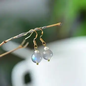 Natūralus mėnulio akmuo Karoliukai Brangakmenio Auskarai Gėlavandenių perlų Kalėdų Dirbtiniu būdu išauginti Gražus FOOL ' S DAY Gėlo vandens Priedai