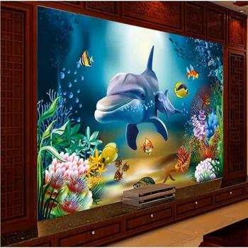 wellyu Užsakymą didelė freska 3D povandeninį pasaulį kambarį, TV foną, neaustinių ekrano užsklanda papel de parede para quarto