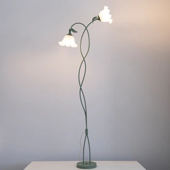 Derliaus Sielovados Stiliaus Kambarį Grindų Lempos, Žalios Spalvos Gėlių Formos Stiklo Sconces Miegamajame Stovi Grindų Šviesos diodų (LED) E27