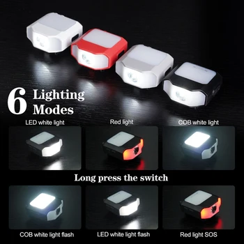 Mini Kepuraitė Šviesos Jutiklis Bžūp Įrašas apie Šviesos Žibintų 6 Režimai COB LED Žibintai USB Įkrovimo Žibintas Lauko Iškylų, Žvejybos