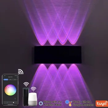 Šiuolaikinės Aliuminio RGB APP kontrolės sienos žibintai IP65 Vandeniui Sienos Lempos Vonios kambarys Naktiniai Apdaila, šiltą šviesą LED Sodo Apšvietimas