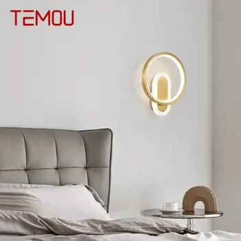 TEMOU Šiuolaikinio Aukso Žalvario Šalia Lempa LED 3 Spalvų Tiesiog Prabanga Kūrybos Vario Sconce Šviesos Praėjimo Miegamojo Puošimas