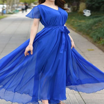 Bohemijos Sundress Korėja Plius Dydis Mados Drabužių Slim Prarasti Juosmens Elegantiškas Vestido Rūbeliai Lady Prašmatnus Ilgą Šifono Suknelę