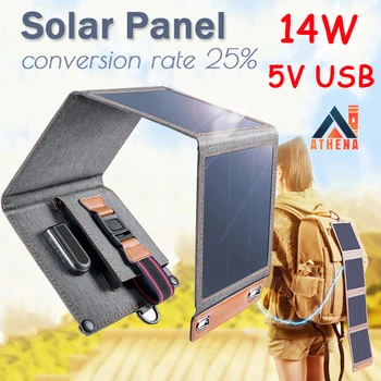 Greitas Mokestis Nekilnojamojo 14W SunPower Saulės baterijos Kroviklis 5V USB Dual Saulės Elementų Bateriją, Lauko Kempingas Kelionės Avariniu Saulės Bankas