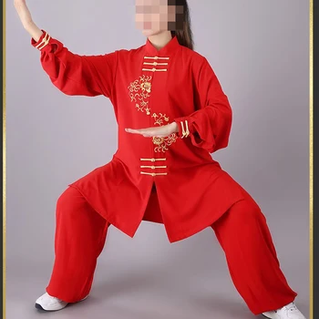 Unisex Raudona Aukštos Kokybės Siuvinėjimo Kovos Menų Kung Fu Drabužių, Apsiaustą Taiji Wushu Uniformas Chi Veiklos Kostiumai