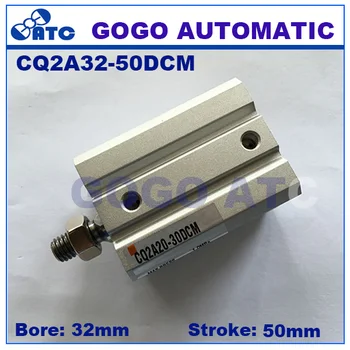 GOGO CQ2A standartinis dvigubo veikimo guminis bamperis vieno strypo galo vyrų sriegis CQ2A32-50DCM aliuminio pneumatinės kompaktiškas cilindras