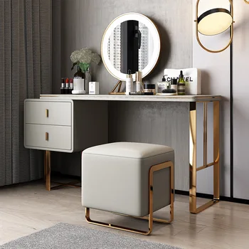 Italijos minimalistinio tualetinis staliukas Modernus minimalistinis miegamasis tualetinis staliukas Saugojimo tualetinis staliukas Makiažas išmatose Makiažo veidrodėliai com