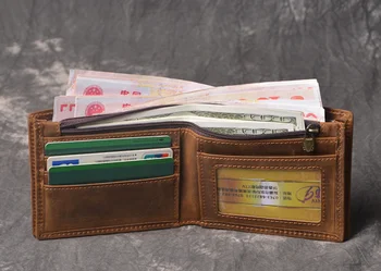 Vyrų pirmojo sluoksnio karvės odos nulis, piniginės trumpas piniginės moterų multi-card kortelė, maišelis mad horse odos piniginės