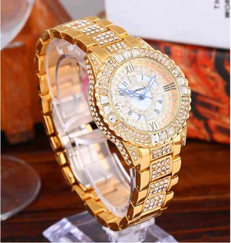 2023 Aukštos Kokybės prekės Krištolo ir Deimantų Laikrodžiai Moterims Aukso Žiūrėti Plieno Juostos rožinė Aukso Putojantis Suknelė Laikrodį