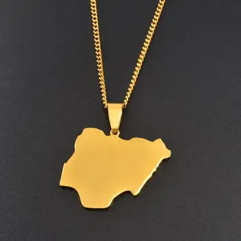 Anniyo Aukso Spalvos Nigerija Žemėlapis Pakabukas Kaklo, Moterims, Vyrams Šalių Žemėlapiai Afrikos Nigeriečių Žemėlapiai, Papuošalai iš Nerūdijančio Plieno #064021