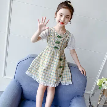 2023 Naują Atvykimo Vaikų Drabužių Mergaičių Vasaros Suknelė Vaikams Laisvalaikio Vienas Gabalas Sijonas Princesė Originali Cheongsam Dizainas