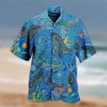 Naujas Kubos Apykaklės Abstrakčiai Žuvų vyriški Marškiniai, Kvėpuojantis Komfortą Mados 3d Spausdinimo Havajų Marškinėliai Vyras trumpomis Rankovėmis Viršūnes Vyrų Drabužiai