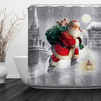 Kalėdų Dušo Užuolaidos Kalėdų Senelis ir Sniego Vonios kambarys Dušo Užuolaidų Dekoras atsparus Vandeniui Audinys Vonia Santa Claus Siųsti Dovanas