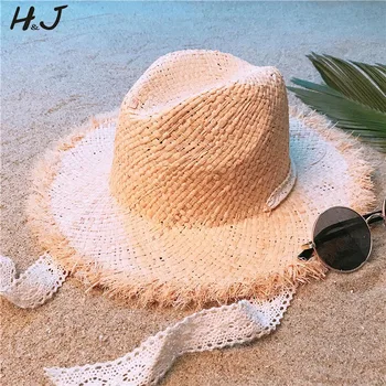 Rankų Darbo Pynimas Rafija Beach Sun Skrybėlę Vasarą, Moterims, Platus Kraštų Sunbonnet Panama Kepurė Hat Dropshipping