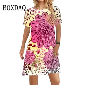 Mielas Saldus Moterų Suknelė 2023 Naujas Vasaros Sundress Vestidos Moterims Trumpomis Rankovėmis Gėlių Spausdinti Atsitiktinis Palaidų A-Line Dresses Ponios