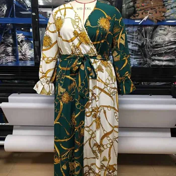 2023 Moterų Temperamentas Didelio Dydžio Ilgas Megztinis Suknelė Elastinga Juosmens Printed Dress Artimųjų Rytų Moterų Drabužiai