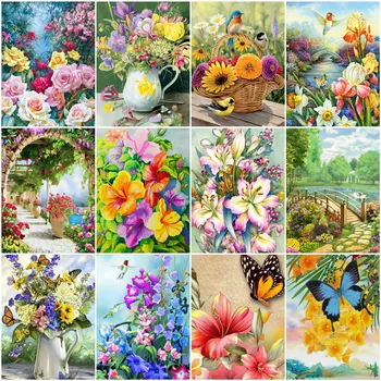 HUACAN Dažų Skaičių Gėlių Rinkiniai Handpainted Vaizdą, Skaičių Gyvūnų, Paukščių Piešimo Ant Drobės Namų Puošybai 