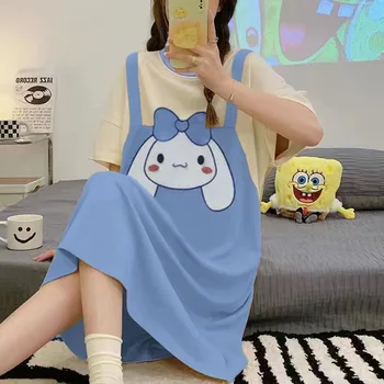 Kawaii Animacinių Filmų Sanrio Pieno Šilko Nightdress Cinnamoroll Mielas Vasara Ilgam Prarasti Pižamą Anime Loungewear Mergina Dovana