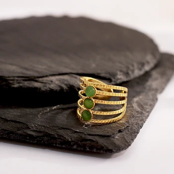 Aneebayh Žalias Opalas Akmuo Nerūdijančio Plieno Atidaryti Žiedas Reguliuojamas Geometrinis Aukso Spalvos Stilingas, Paprastas Madinga Papuošalai Moterims