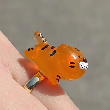 Naujas 2023 Mados Retro Rankomis dažyti Skaidriu Cute Little Tiger Gyvenimo Žiedas Unisex Animacinių filmų Žiedas Pokylių Papuošalai, Aksesuarai