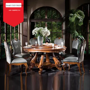 Custom-made simple American all-medžio masyvo namų valgomojo stalas ir kėdė mišinys, didelis valgomasis apvalus stalas
