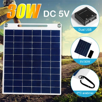30W 5V USB Dual Saulės Skydelis Lauko Vandeniui Žygis Kempingas Nešiojamų Ląstelių Energijos Banko Baterijos, Saulės Įkroviklius Mobiliesiems Telefonas