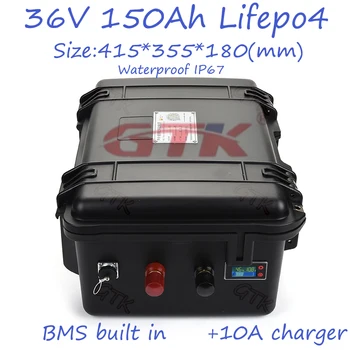 Lifepo4 36v 150Ah Ličio Geležies Fosfato LVP soalr baterija BMS pastatytas valčių variklių RV keitiklio vandeniui atveju + 10A įkroviklis