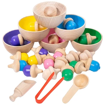 Montessori Žaislai, Spalvingi Mediniai, Giroskopų Atitikimo Žaislai Rūšiavimo Puodeliai Jutimo Žaislai, Edukaciniai Žaislai Vaikams