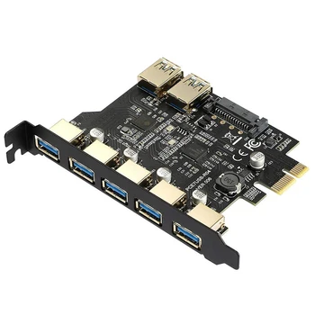 NAUJAS 5/7 Port USB 3.0 PCI Express Plėtimosi Kortelės Adapterį PCIE X1 su USB3.2 Gen1 5Gb 19Pin Antraštė SATA/4Pin Maitinimo NEC D720201 Lustas